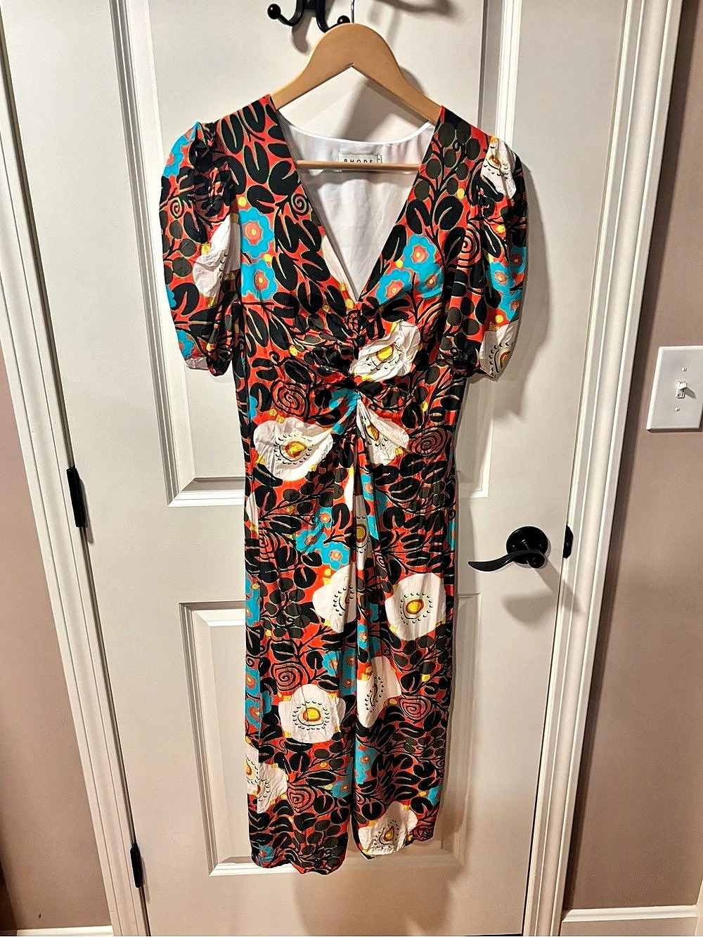 RHODE Floral Maxi Dress in Black & Orange Like New